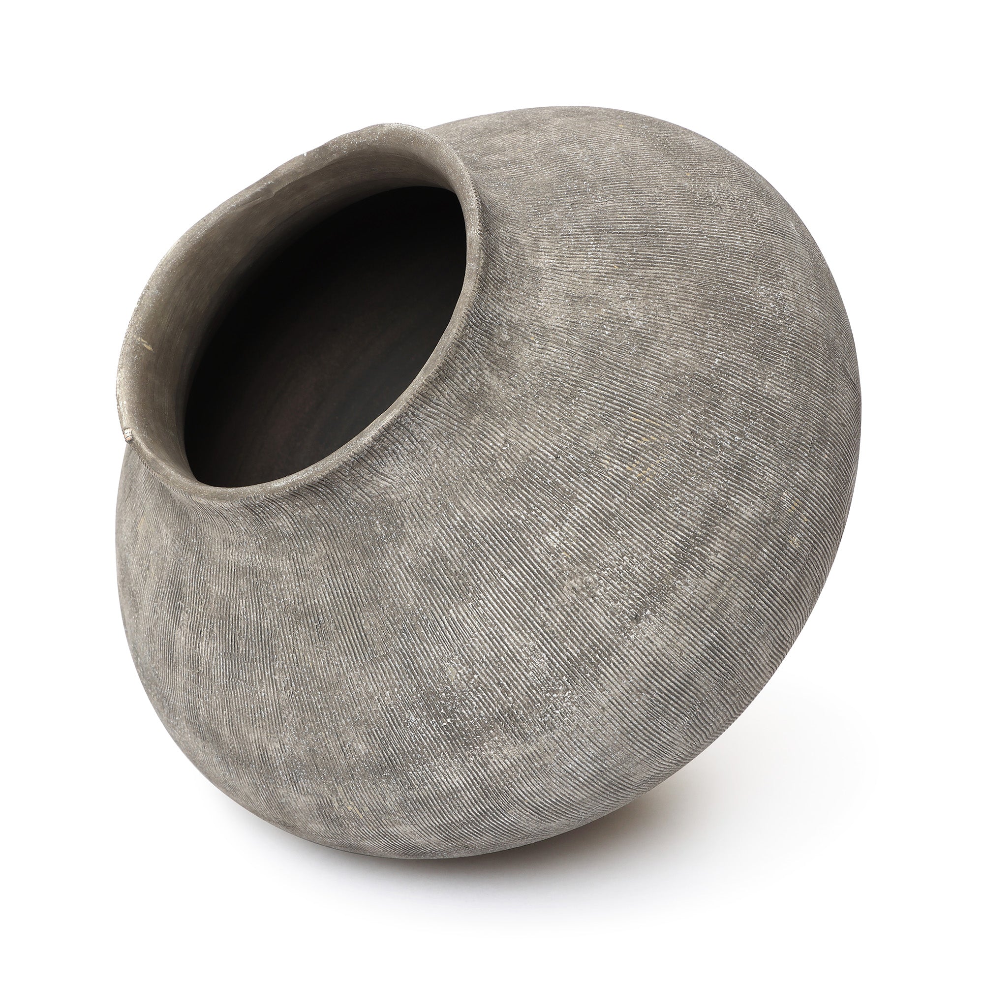 Ribbed Terracotta Vase, Rustic Gray, 10"