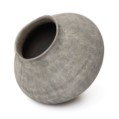 Ribbed Terracotta Decorative Vase, Weathered Gray