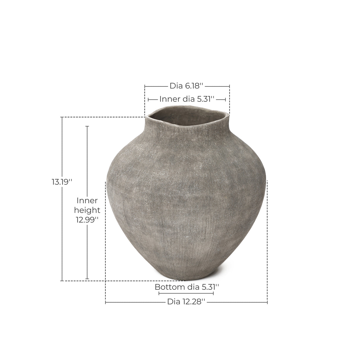Ribbed Terracotta Decorative Vase, Weathered Gray
