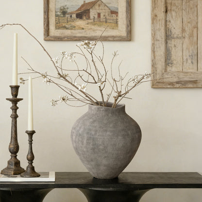 Ribbed Terracotta Decorative Vase, Weathered Gray