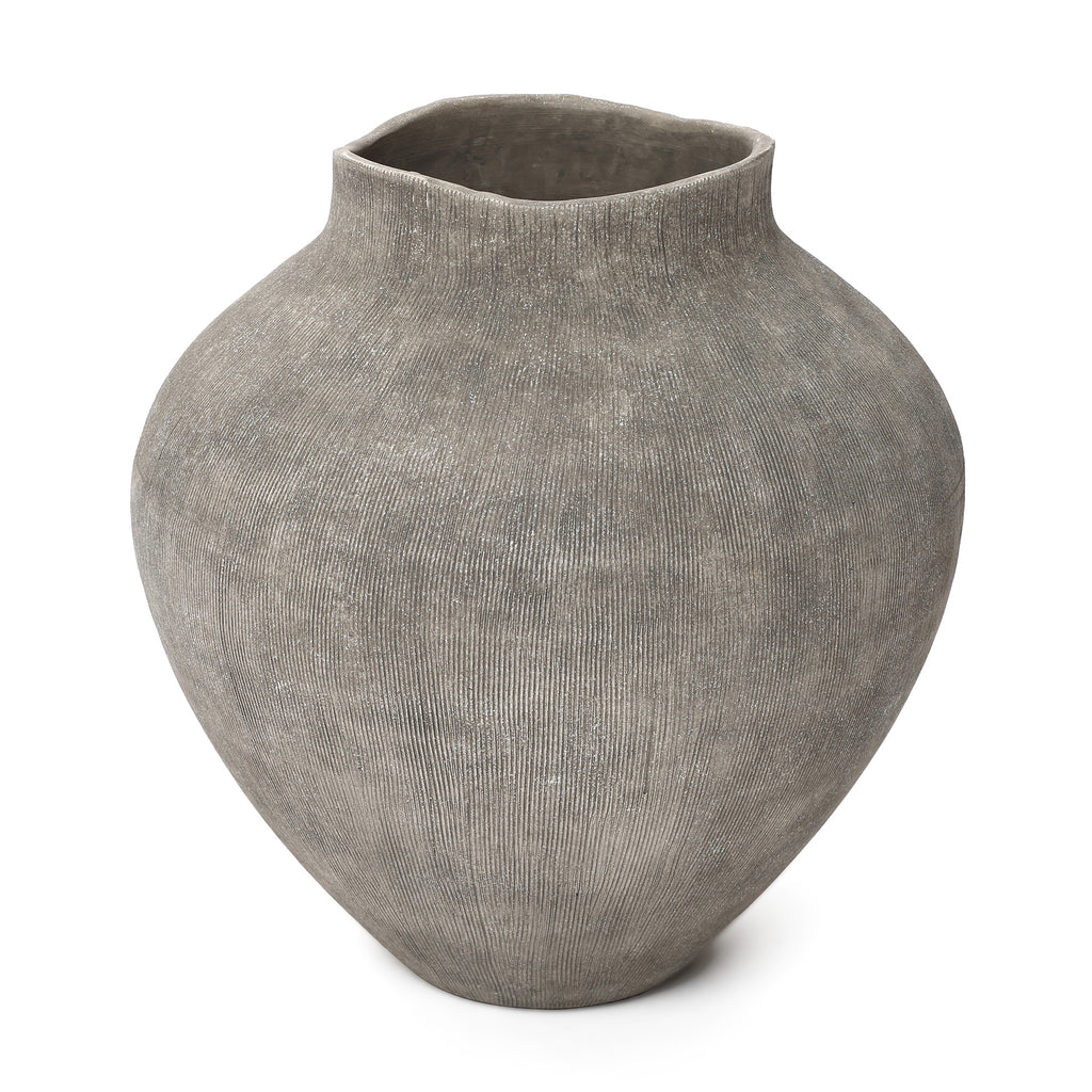 Tall Ribbed Terracotta Vase, Weathered Gray, 13"