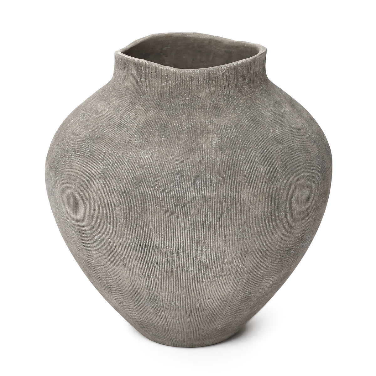 Ribbed Terracotta Decorative Vase, Weathered Gray