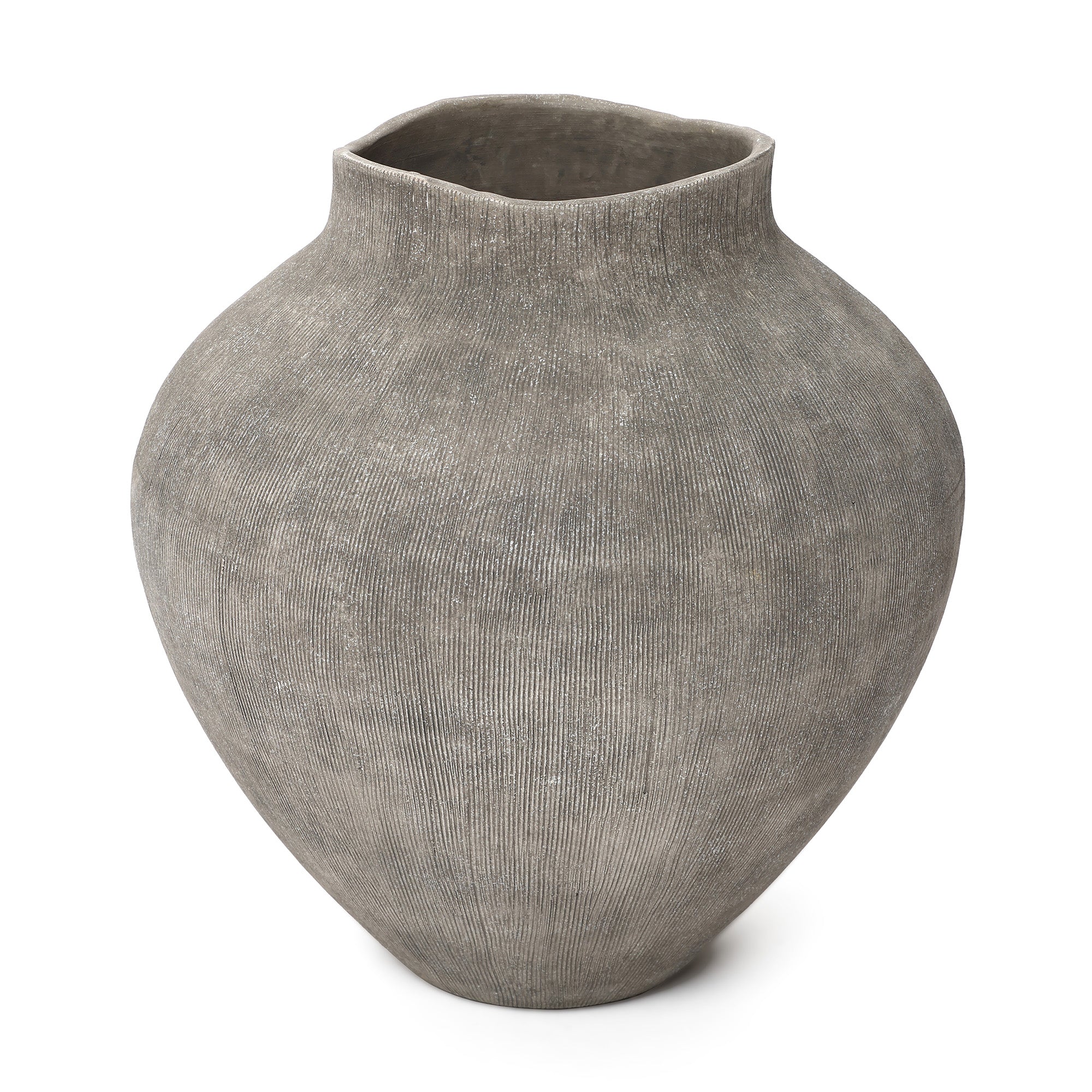 Tall Ribbed Terracotta Vase, Weathered Gray, 13"