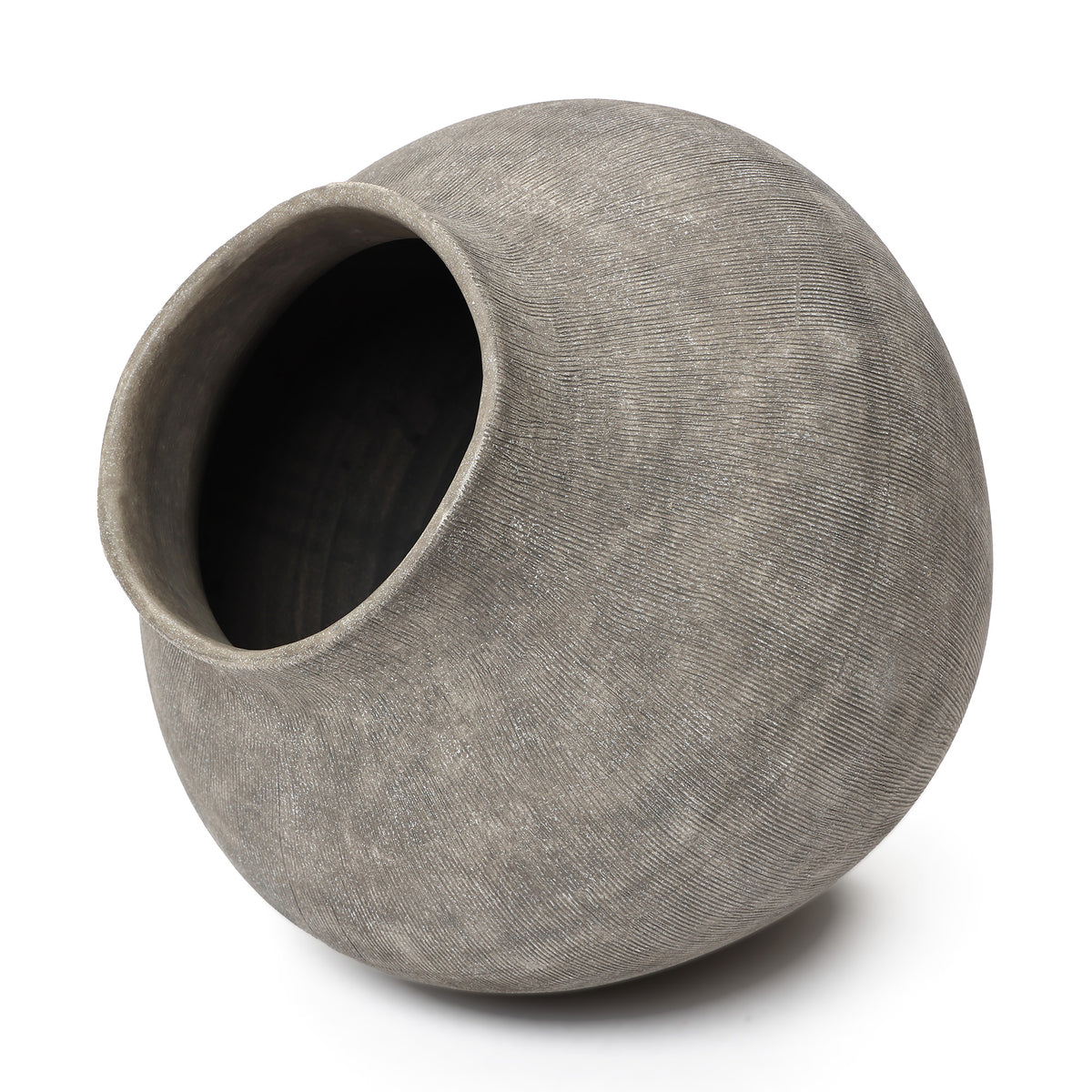 Ribbed Terracotta Decorative Vase, Weathered Gray