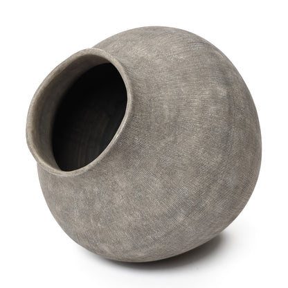 Ribbed Terracotta Decorative Vase, Weathered Gray