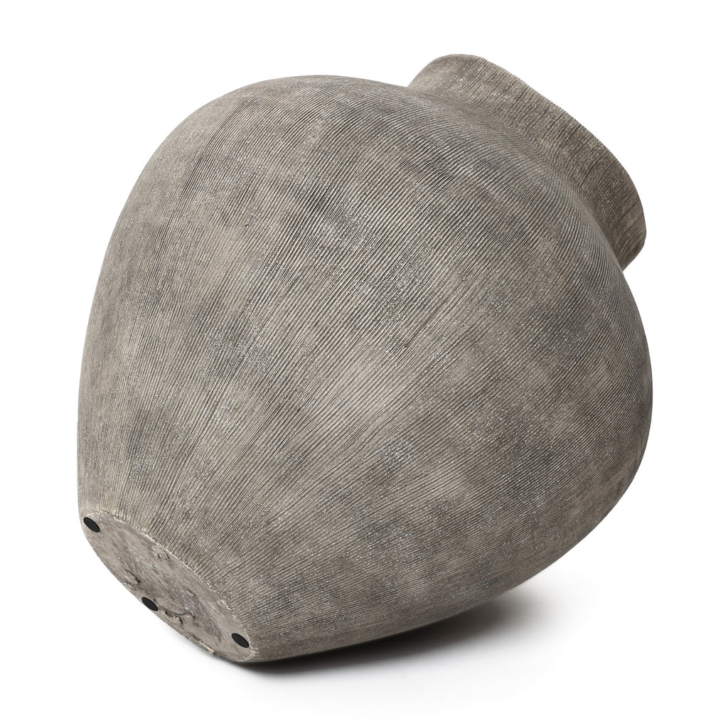 Tall Ribbed Terracotta Vase, Weathered Gray, 13"