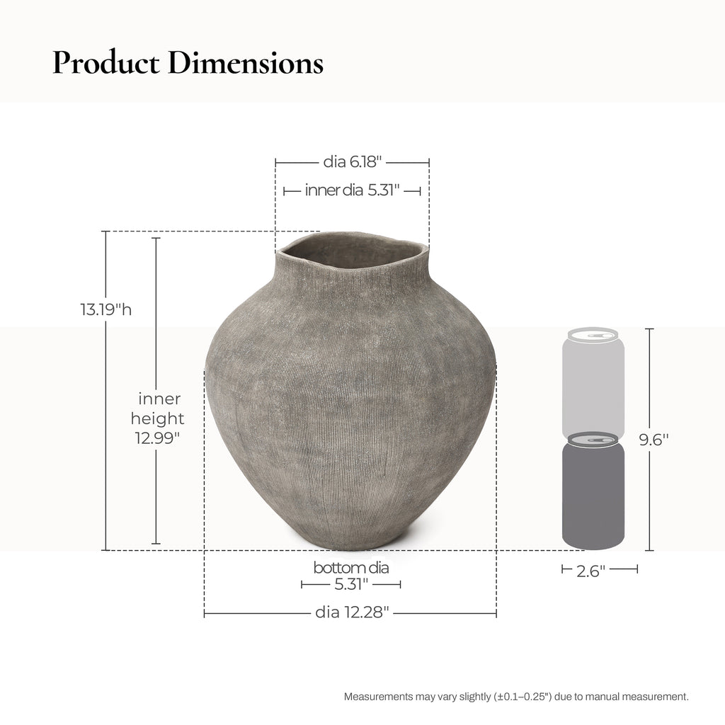 Tall Ribbed Terracotta Vase, Weathered Gray, 13"