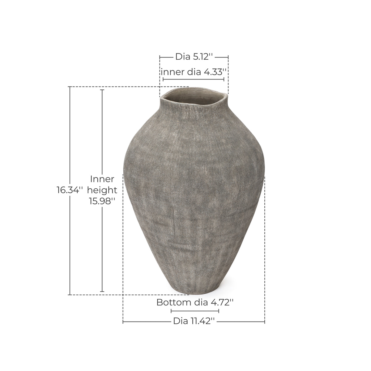 Ribbed Terracotta Decorative Vase, Weathered Gray