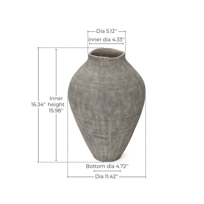 Ribbed Terracotta Decorative Vase, Weathered Gray
