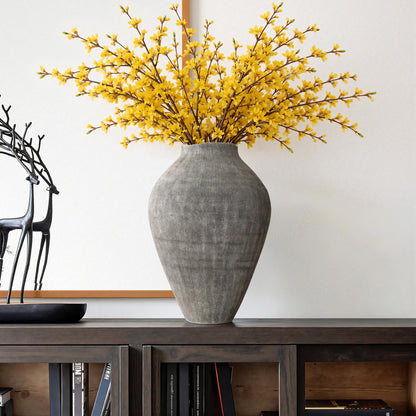 Ribbed Terracotta Decorative Vase, Weathered Gray