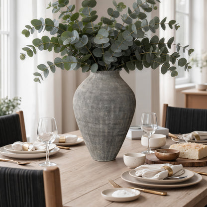 Ribbed Terracotta Decorative Vase, Weathered Gray