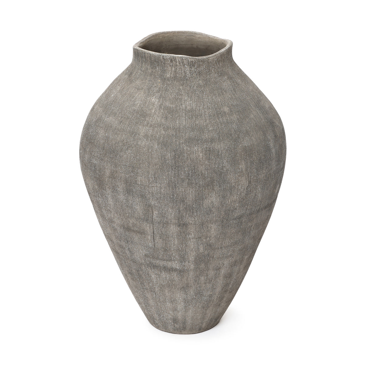 Ribbed Terracotta Decorative Vase, Weathered Gray
