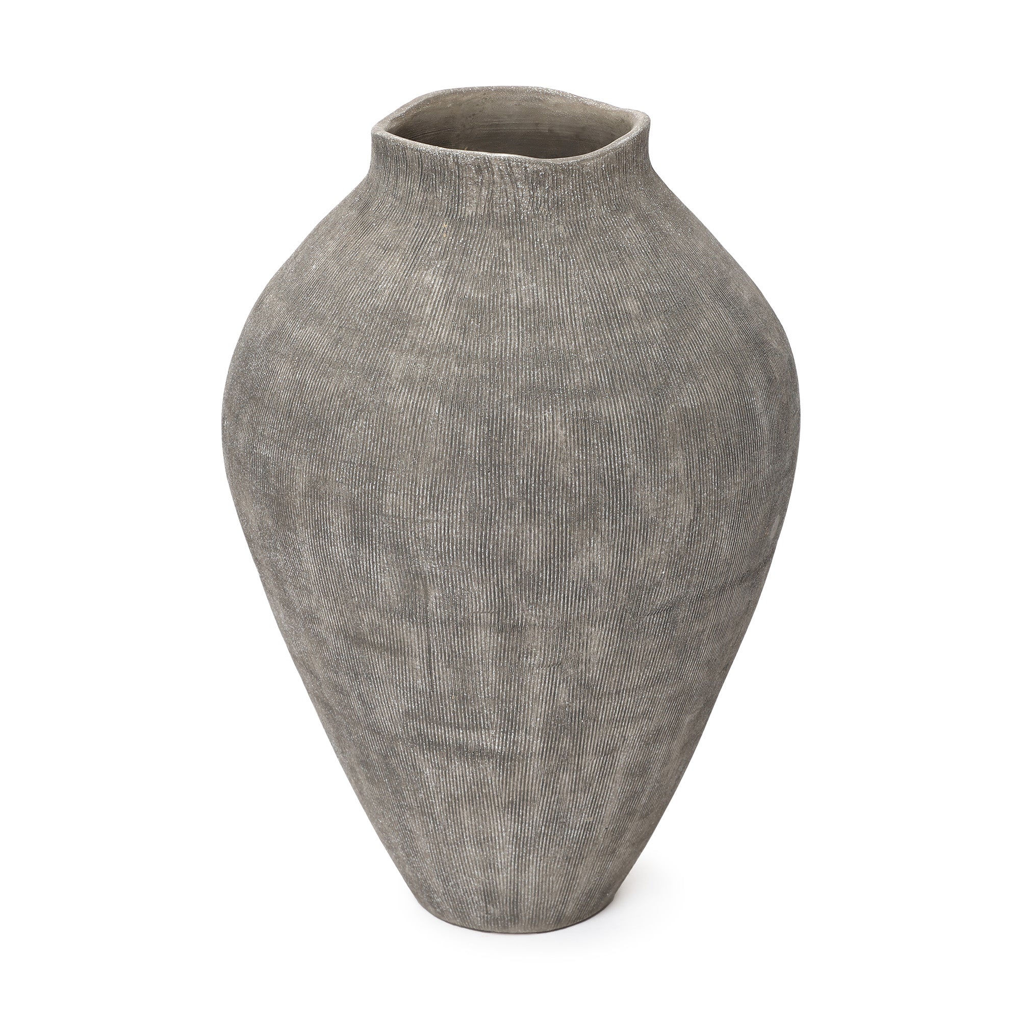 Tall Ribbed Terracotta Vase, Weathered Charcoal, 16"