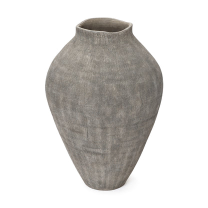 Ribbed Terracotta Decorative Vase, Weathered Gray