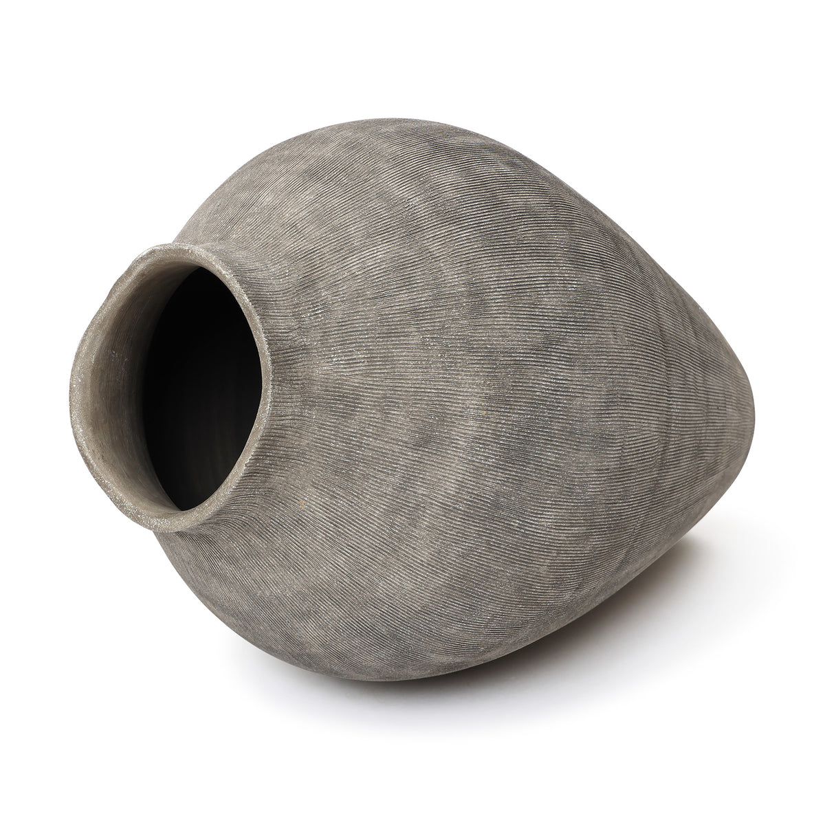 Ribbed Terracotta Decorative Vase, Weathered Gray