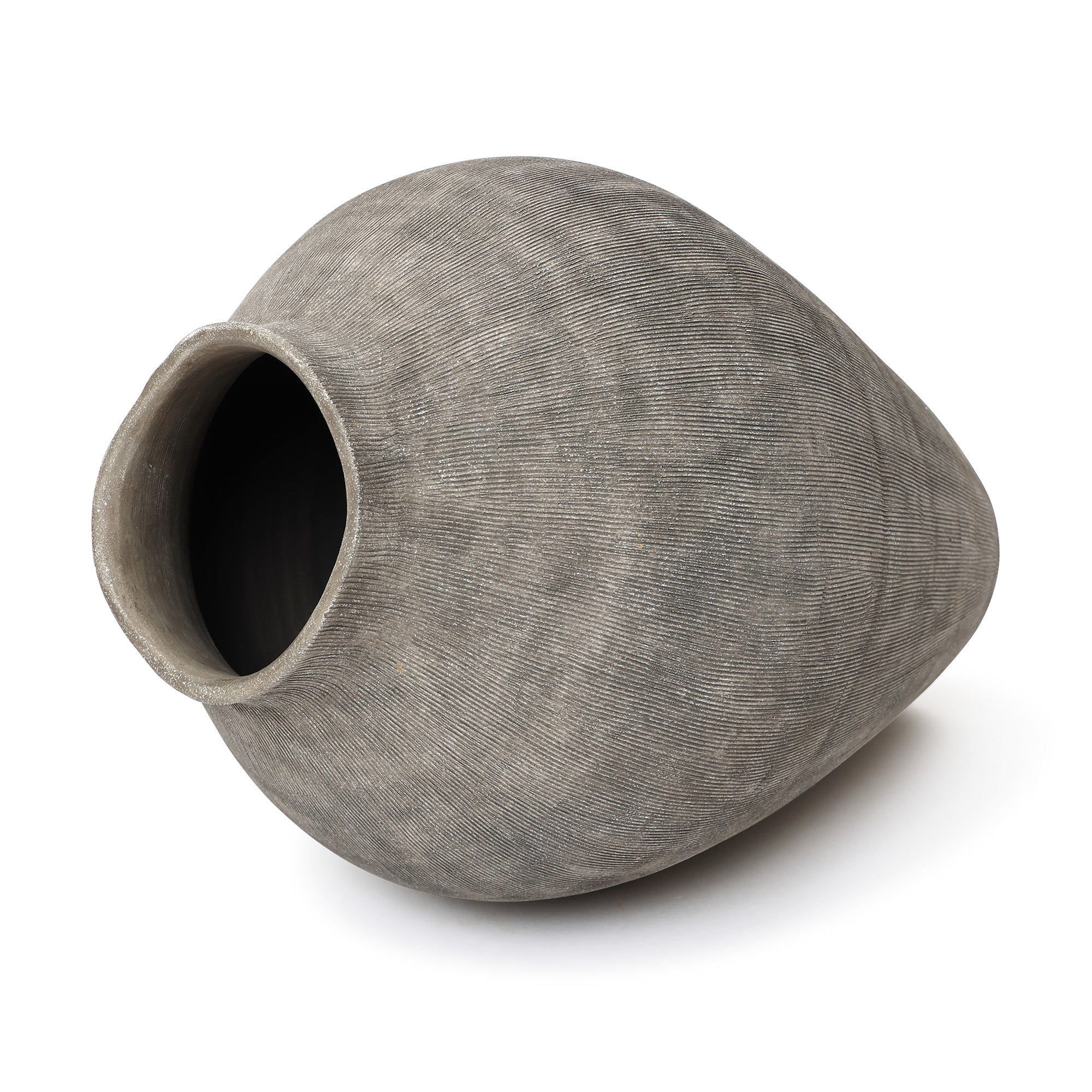 Tall Ribbed Terracotta Vase, Weathered Charcoal, 16"