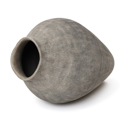 Ribbed Terracotta Decorative Vase, Weathered Gray