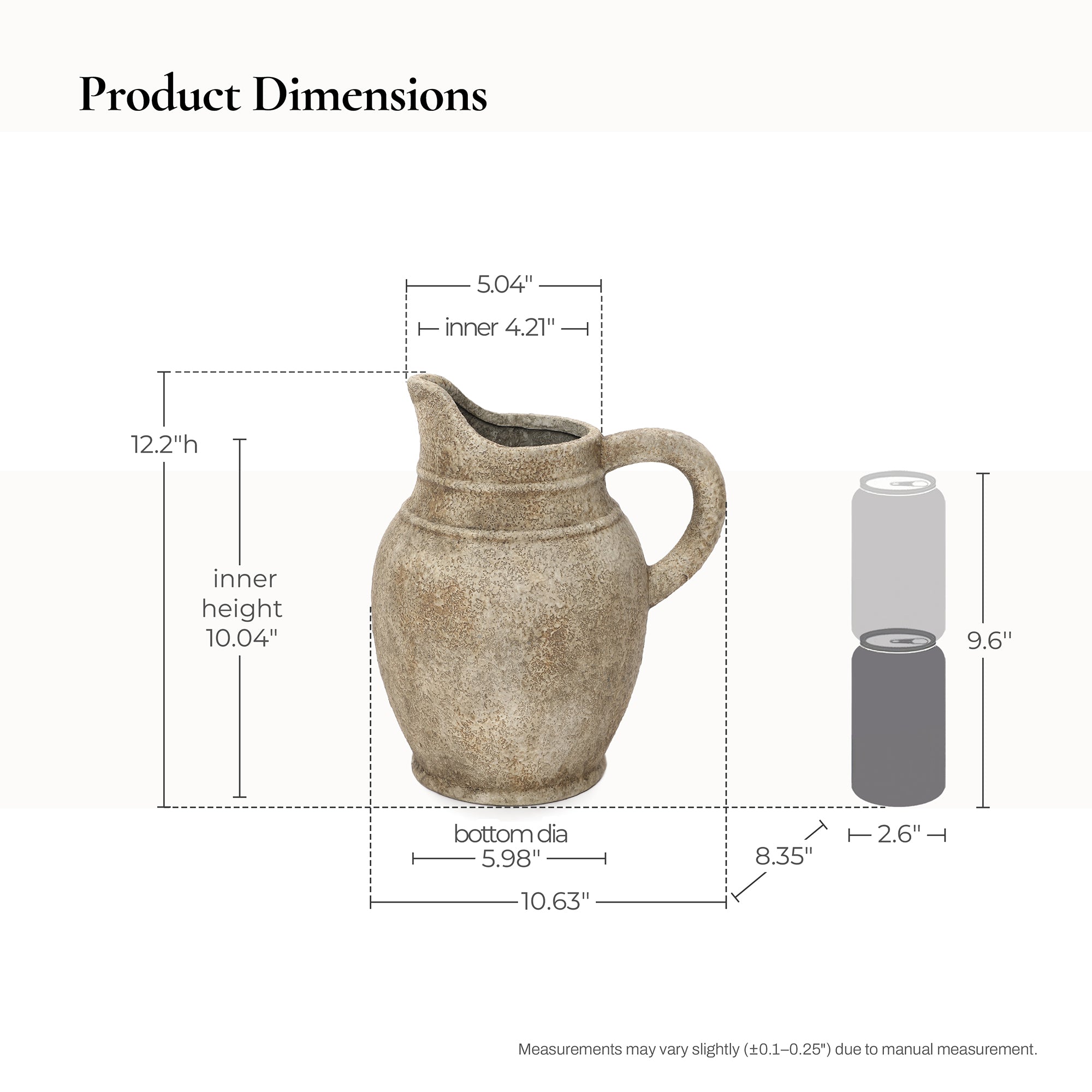12 Inch Rustic Ceramic Pitcher Vase, Handcrafted Textured Farmhouse Ceramic Watering Can Vase for Home Decor, Vintage Style Decorative Flower Vase for Living Room, Kitchen, Dried Floral Arrangement