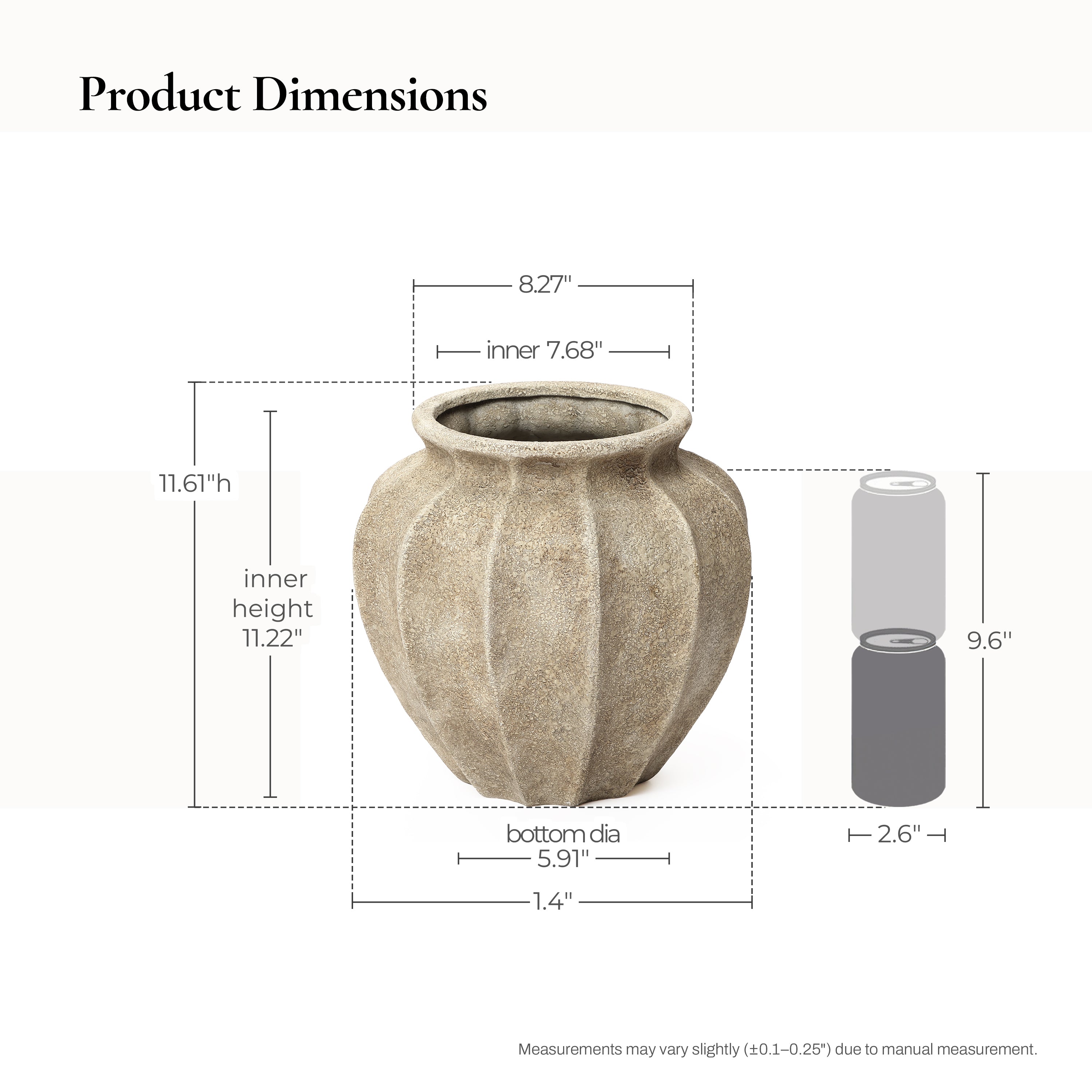 11.6 Inch Rustic Ribbed Ceramic Vase, Handcrafted Textured Wabi-Sabi Ceramic Flower Vase for Home Decor, Farmhouse Large Decorative Vase for Living Room, Entryway, Dried Floral Arrangement