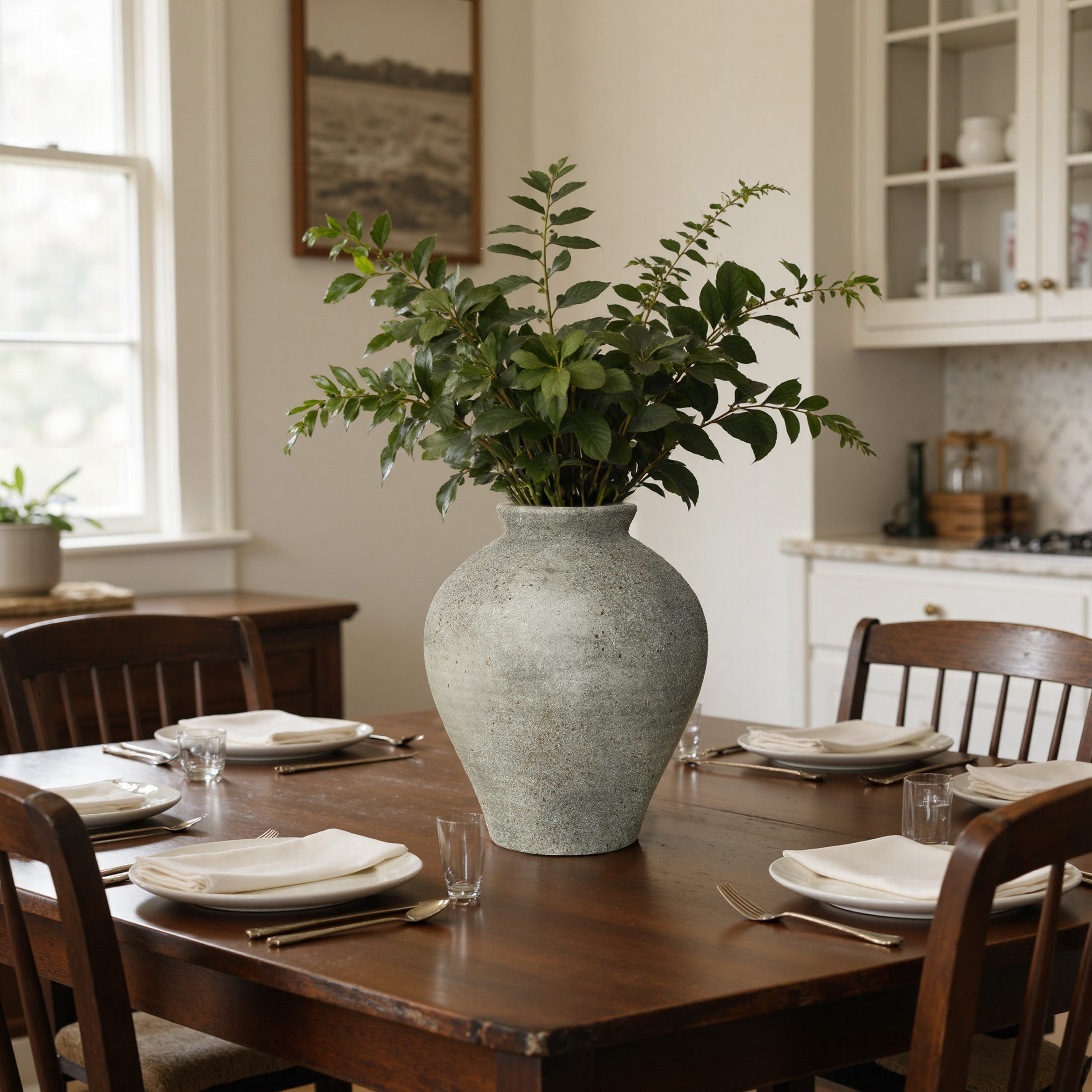 12 Inch Rustic Gray Ceramic Vase, Large Textured Wabi-Sabi Ceramic Floor Vase for Home Decor, Modern Farmhouse Decorative Flower Vase for Living Room, Entryway, Dried Floral Arrangement