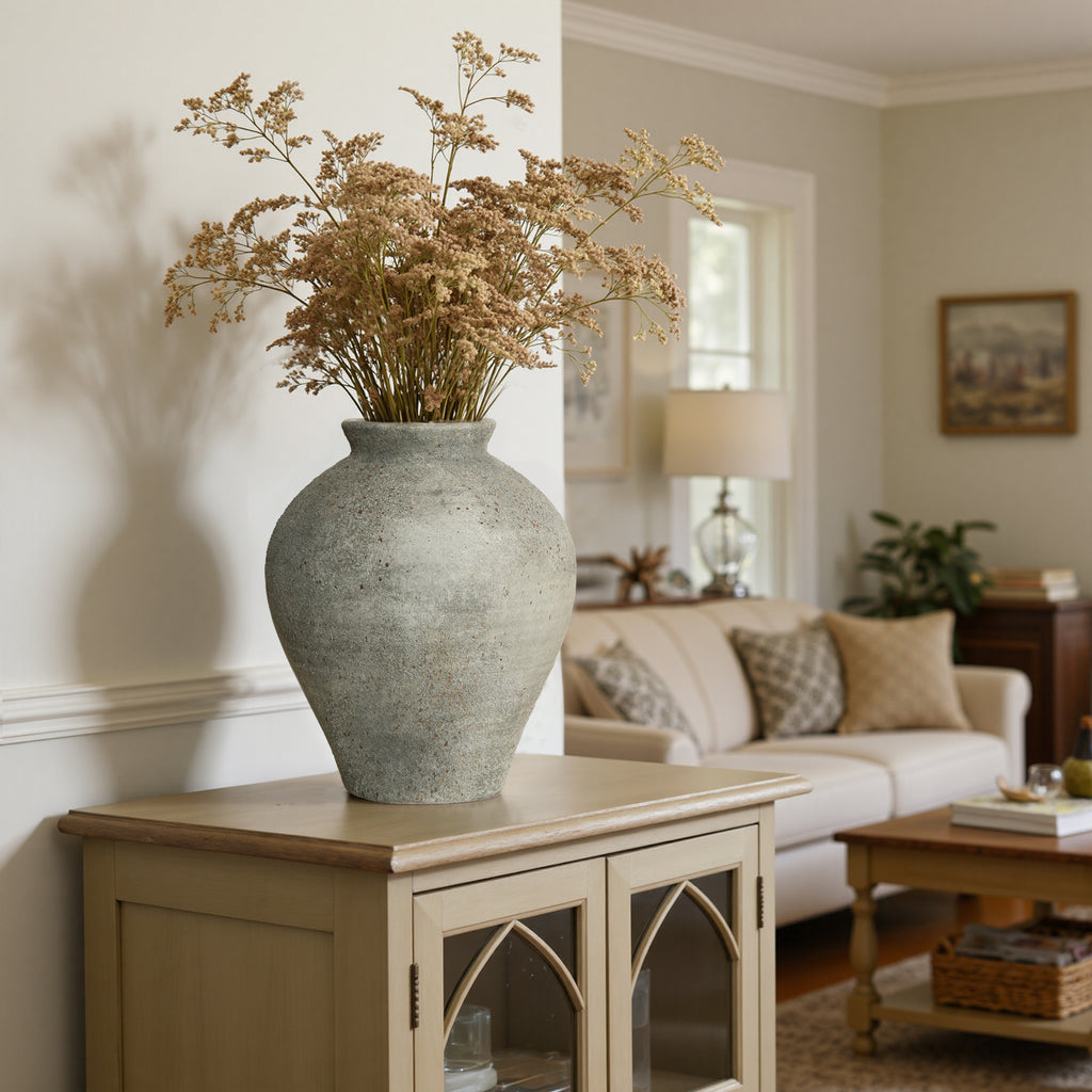 12 Inch Rustic Gray Ceramic Vase, Large Textured Wabi-Sabi Ceramic Floor Vase for Home Decor, Modern Farmhouse Decorative Flower Vase for Living Room, Entryway, Dried Floral Arrangement