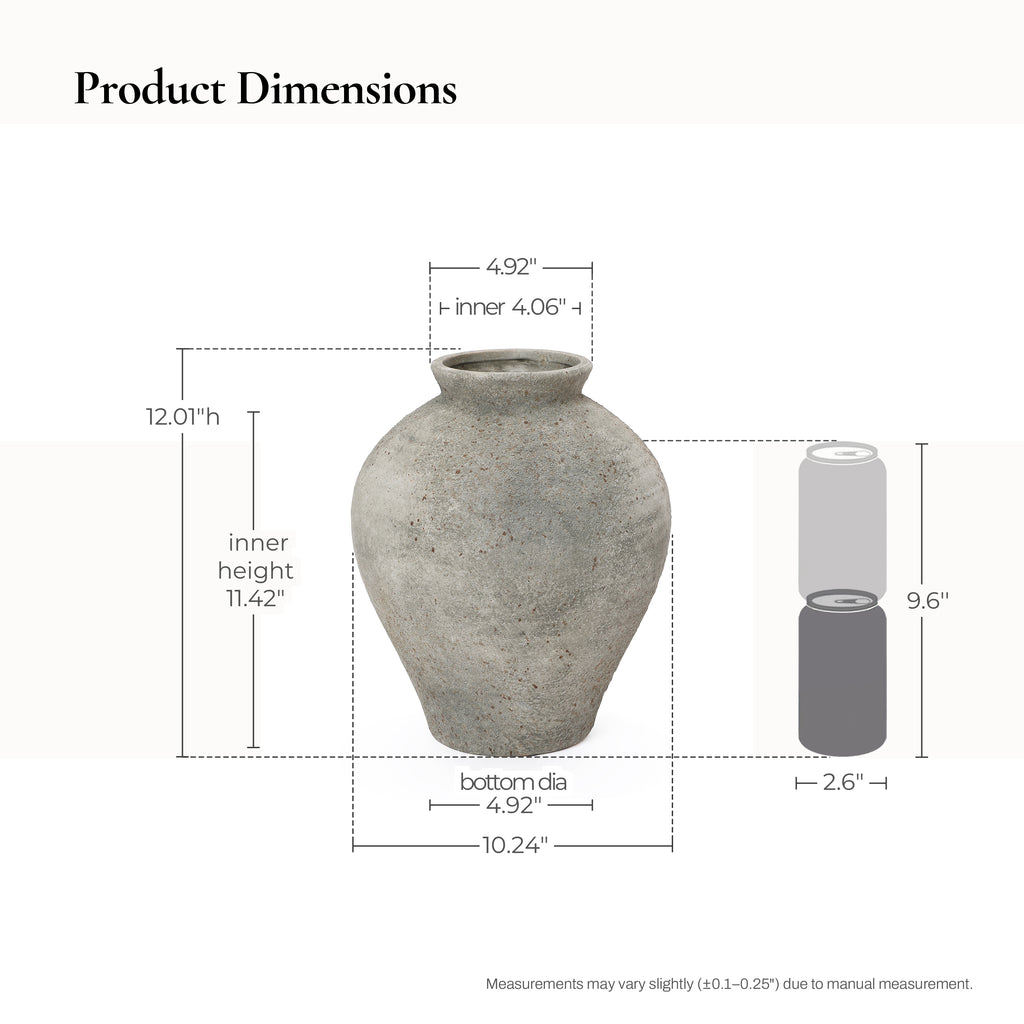 12 Inch Rustic Gray Ceramic Vase, Large Textured Wabi-Sabi Ceramic Floor Vase for Home Decor, Modern Farmhouse Decorative Flower Vase for Living Room, Entryway, Dried Floral Arrangement
