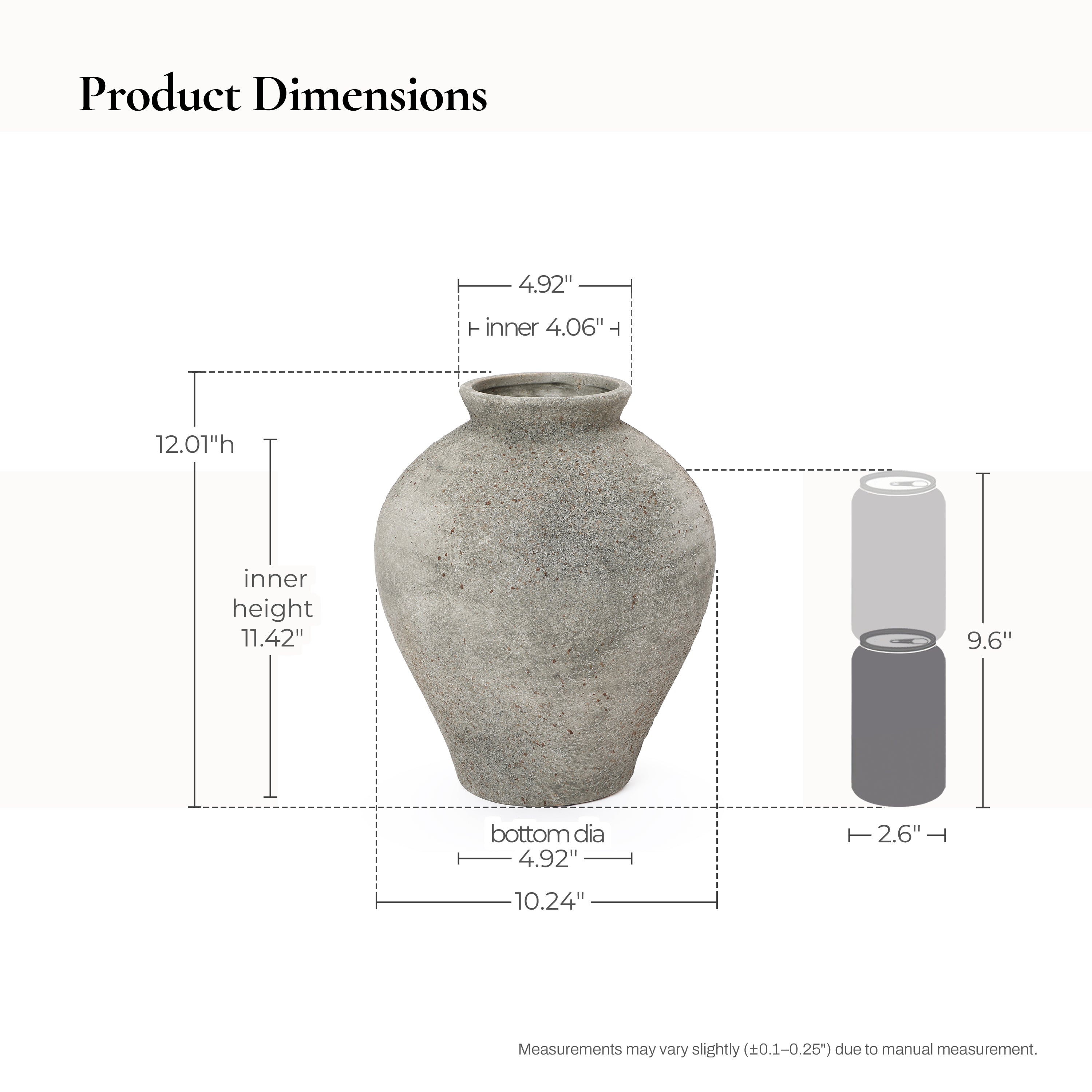 12 Inch Rustic Gray Ceramic Vase, Large Textured Wabi-Sabi Ceramic Floor Vase for Home Decor, Modern Farmhouse Decorative Flower Vase for Living Room, Entryway, Dried Floral Arrangement