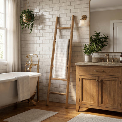 6-Tier Leaning Wood Blanket Towel Ladder Rack, Fir, 74"