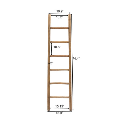 6-Tier Leaning Wood Blanket Towel Ladder Rack, Fir, 74"