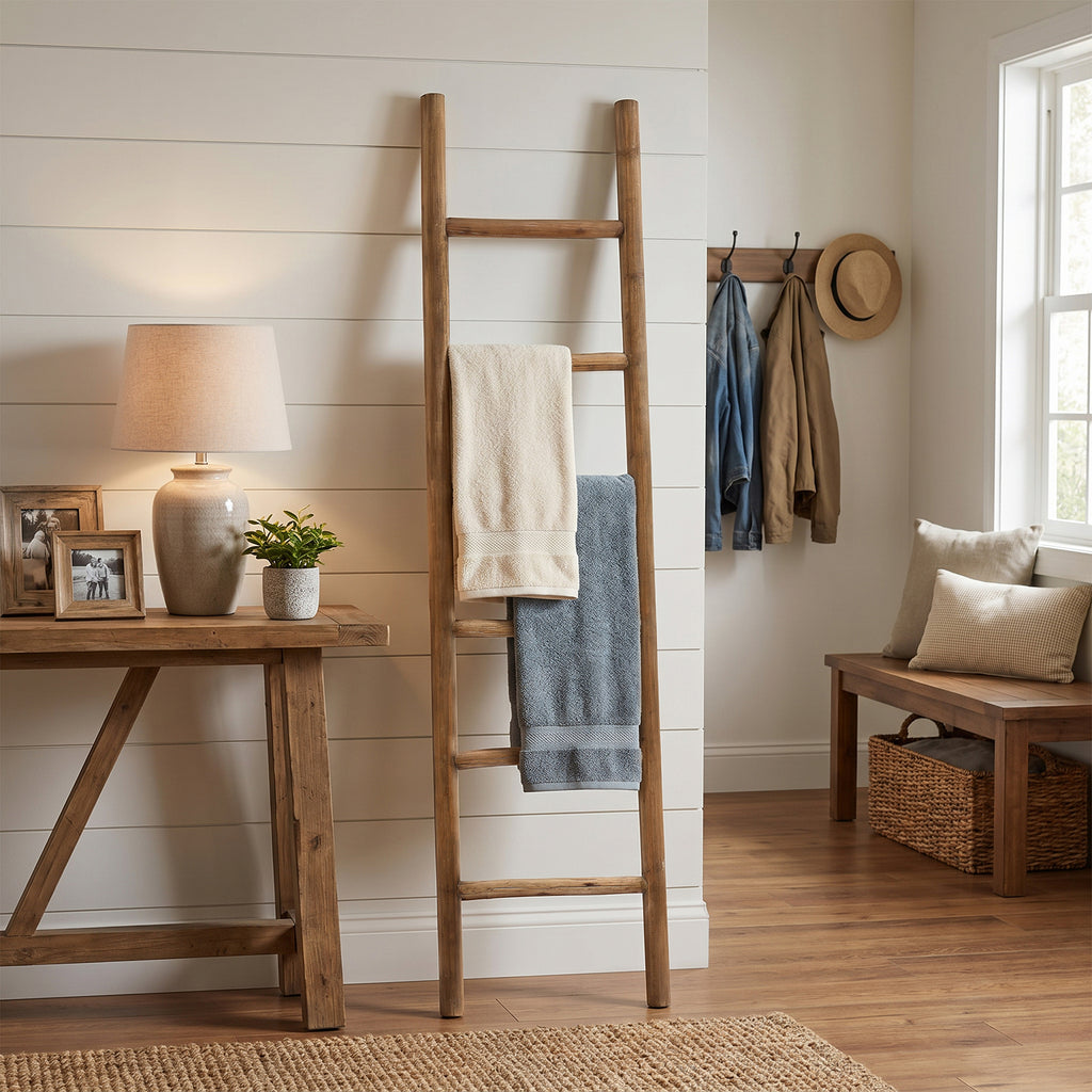 Langford Home 6ft Wood Blanket Ladder, Farmhouse Towel Holder Rack