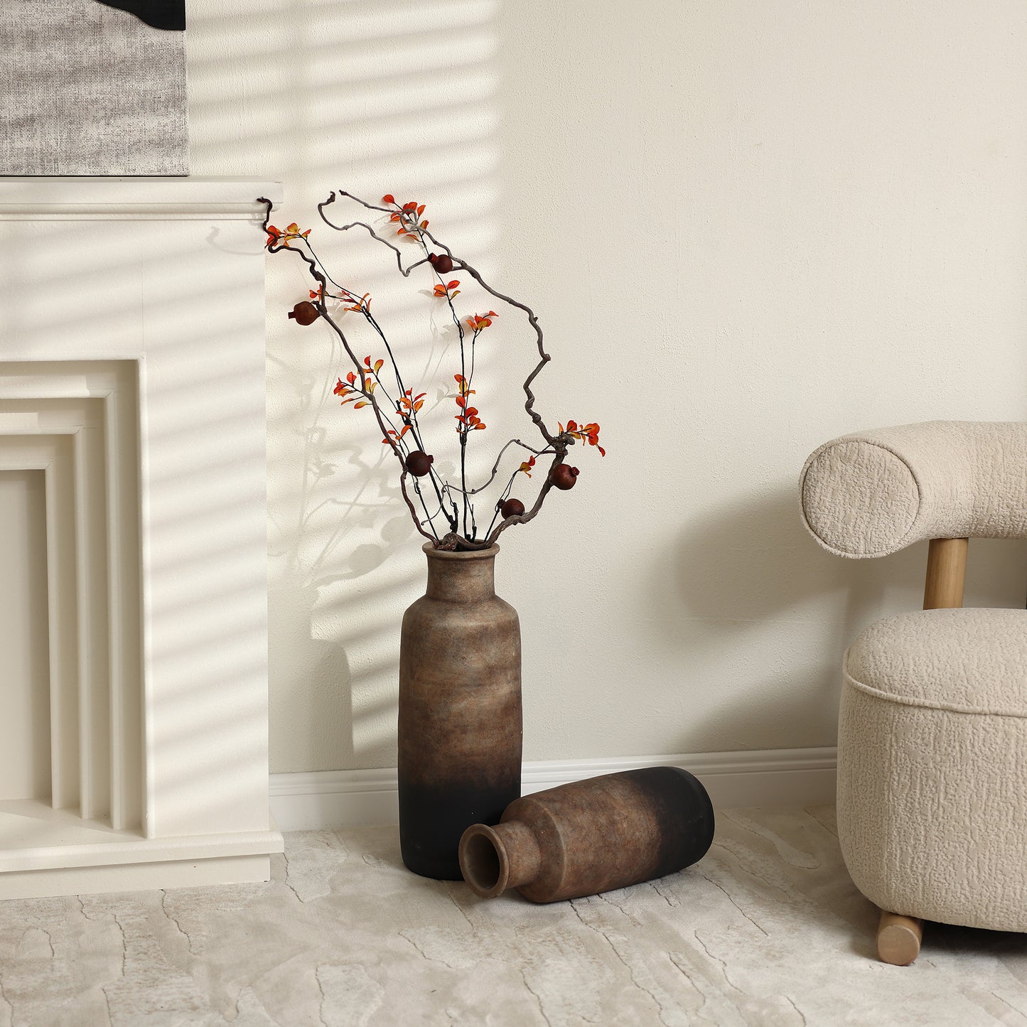 Tall Cylinder Terracotta Decorative Vase, Brown Ombre