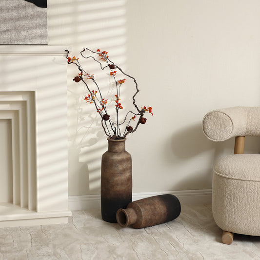 Tall Cylinder Terracotta Decorative Vase, Brown Ombre