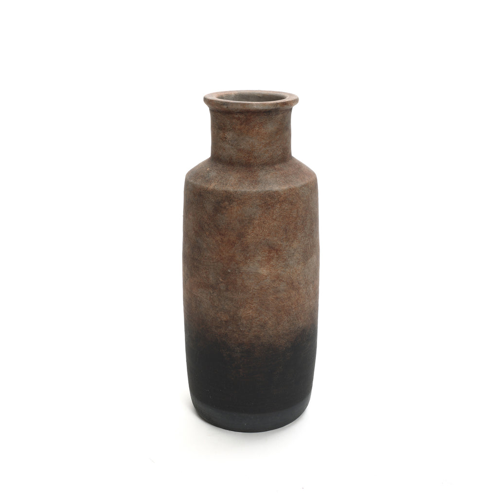 Tall Narrow Terracotta Vase, Brown Ombre, 15"