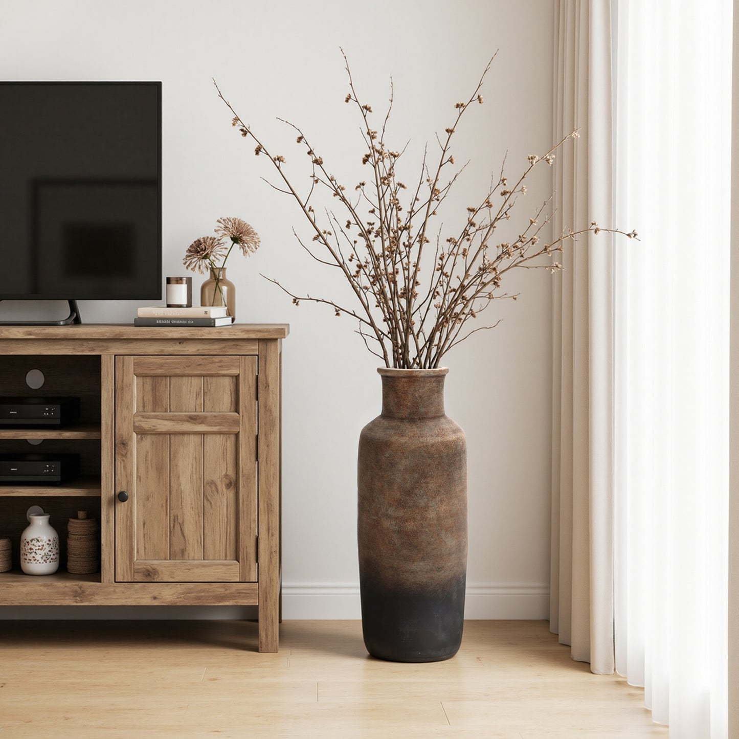 Tall Cylinder Terracotta Decorative Vase, Brown Ombre
