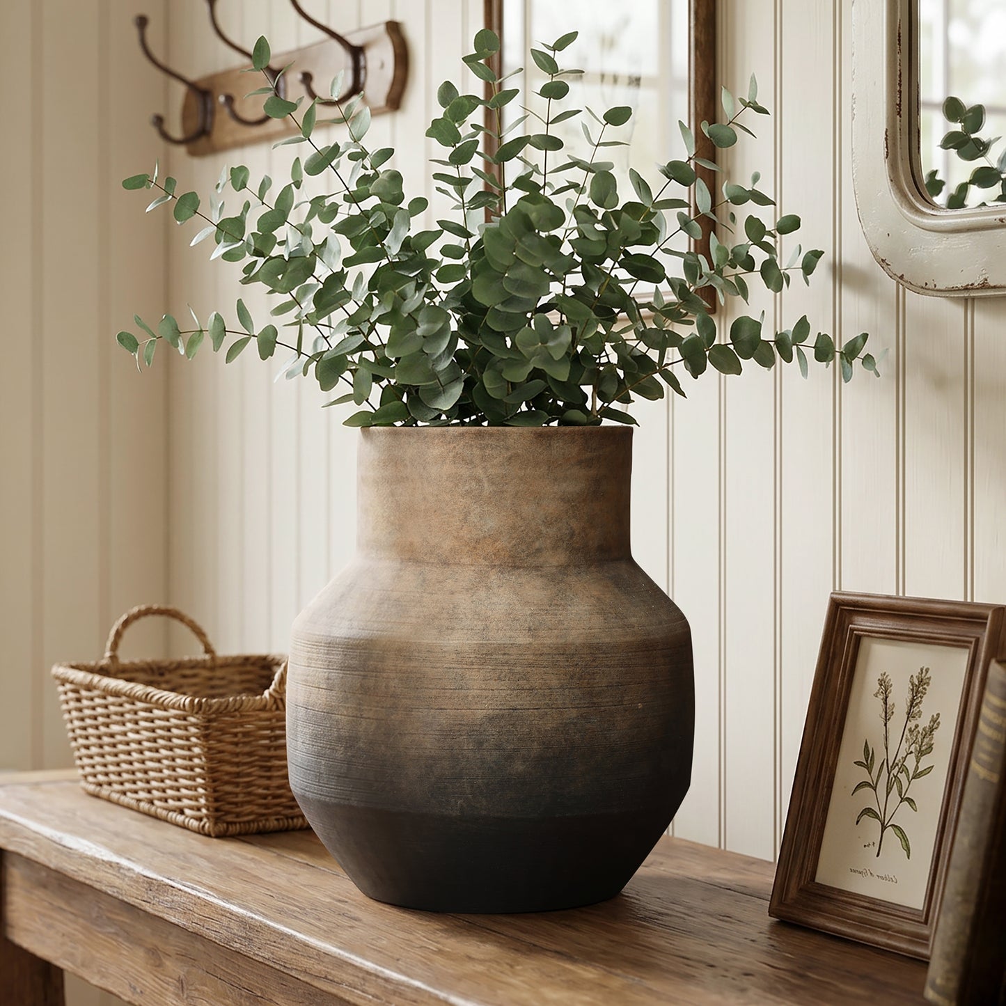 Round Bowl Terracotta Decorative Vase, Brown Ombre