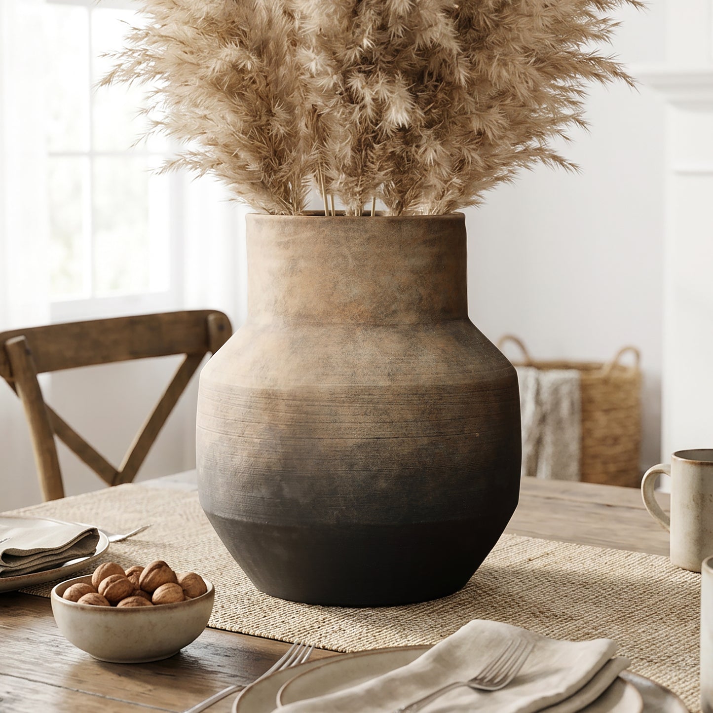 Round Bowl Terracotta Decorative Vase, Brown Ombre