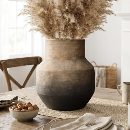 Round Bowl Terracotta Decorative Vase, Brown Ombre