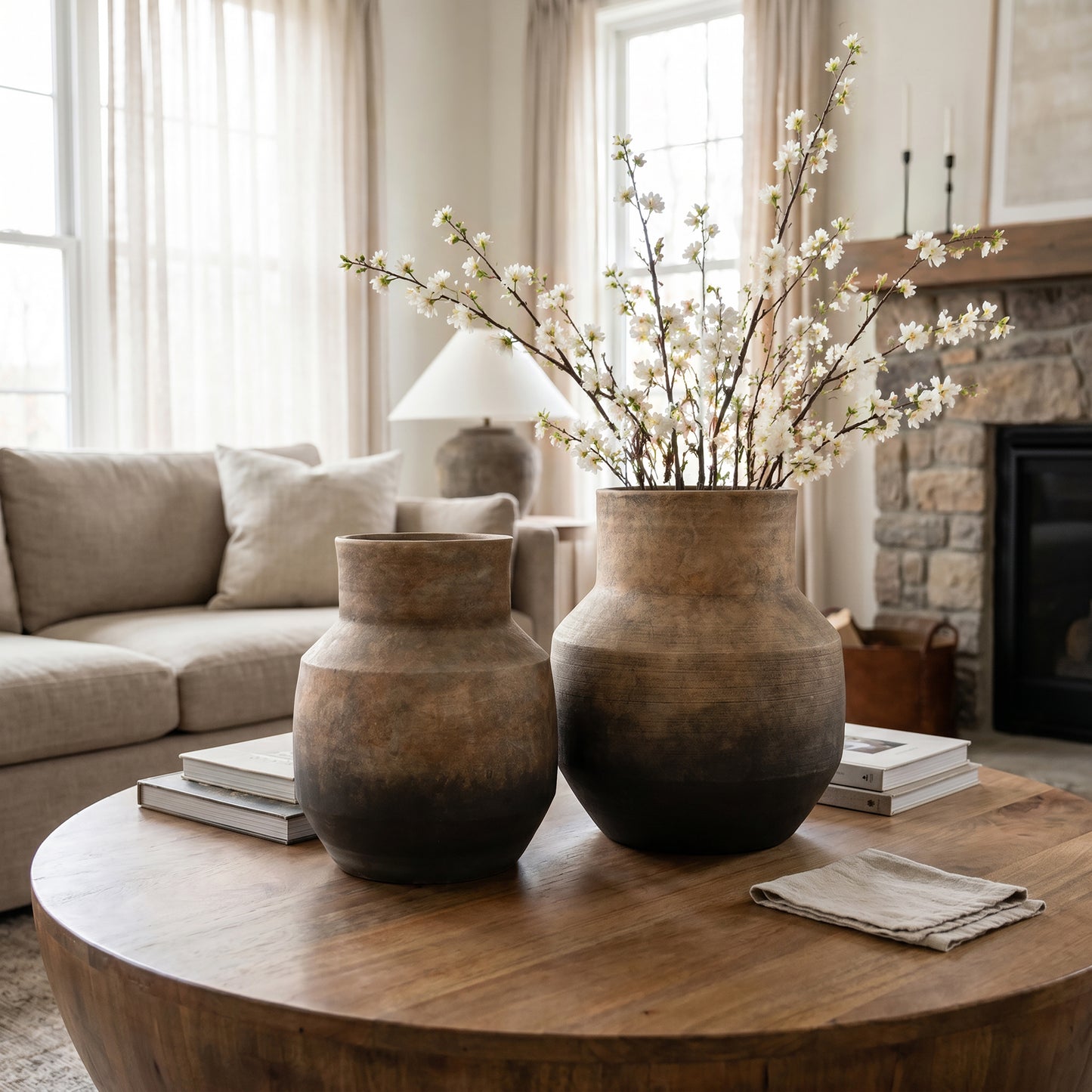 Round Bowl Terracotta Decorative Vase, Brown Ombre