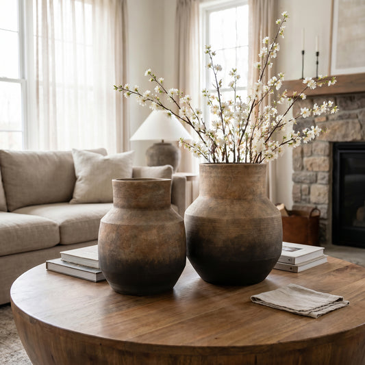 Round Bowl Terracotta Decorative Vase, Brown Ombre