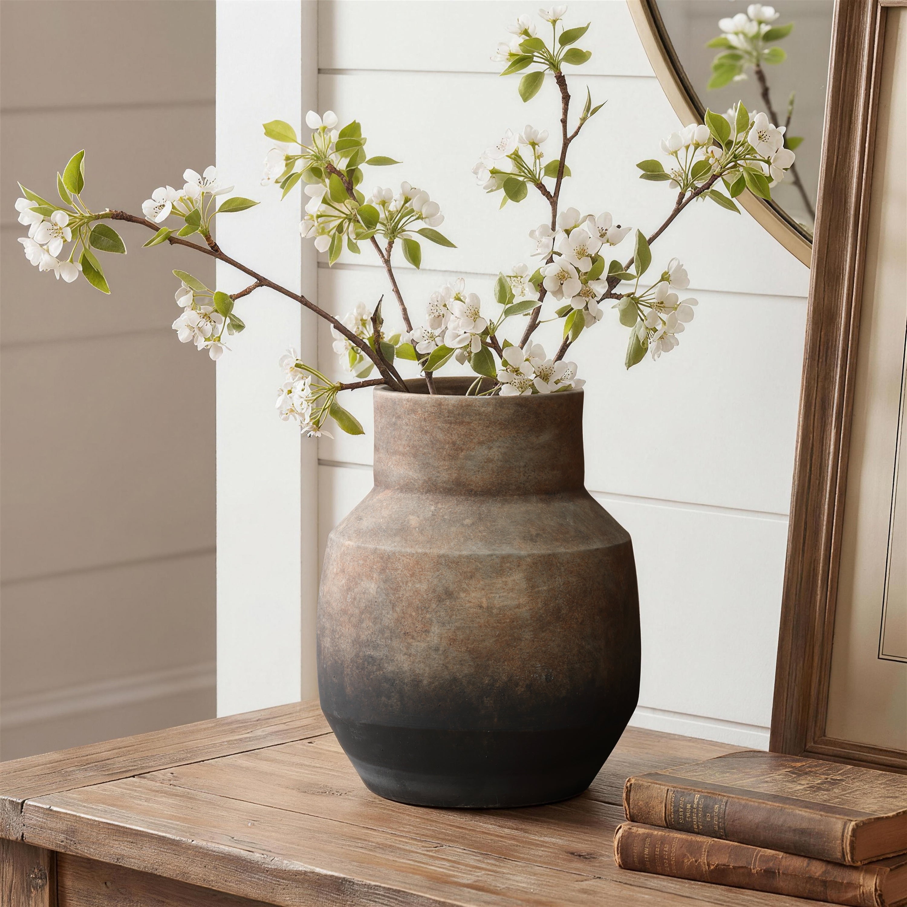 Round Bowl Terracotta Vase, Brown Ombre, 11.5"