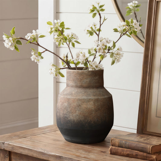 Terracotta Round Bowl Vase, Brown Ombre, 11.5"