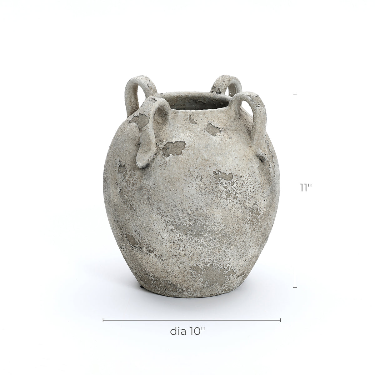 4-Handle Decorative Terracotta Urn, Marbled Gray-White, 11"