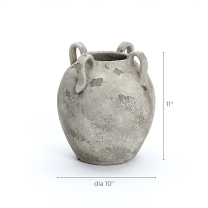 4-Handle Decorative Terracotta Urn, Marbled Gray-White, 11"