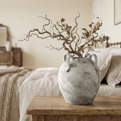 4-Handle Decorative Terracotta Urn, Marbled Gray-White, 11"