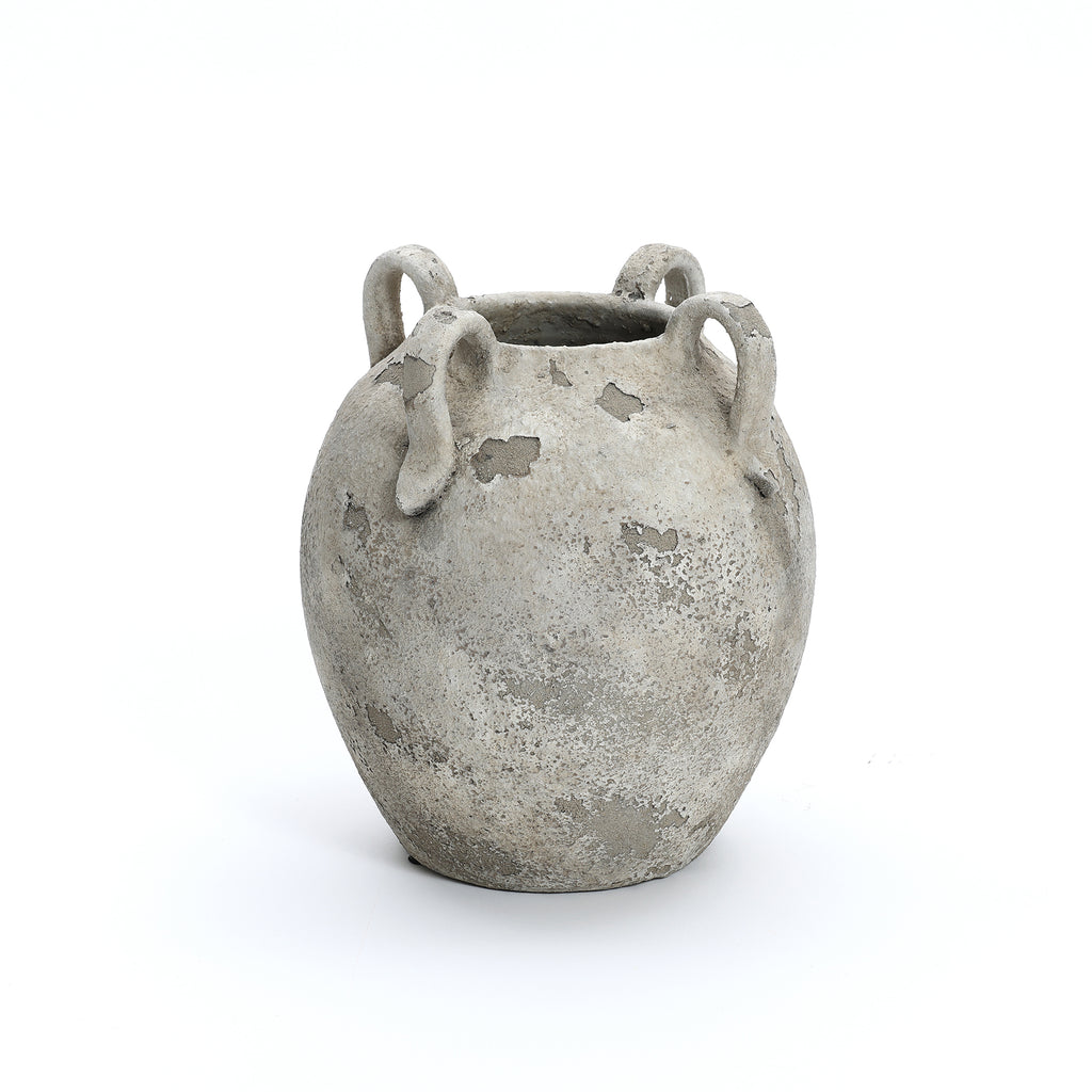 Handled Terracotta Urn Vase, Antique Gray-White, 11"