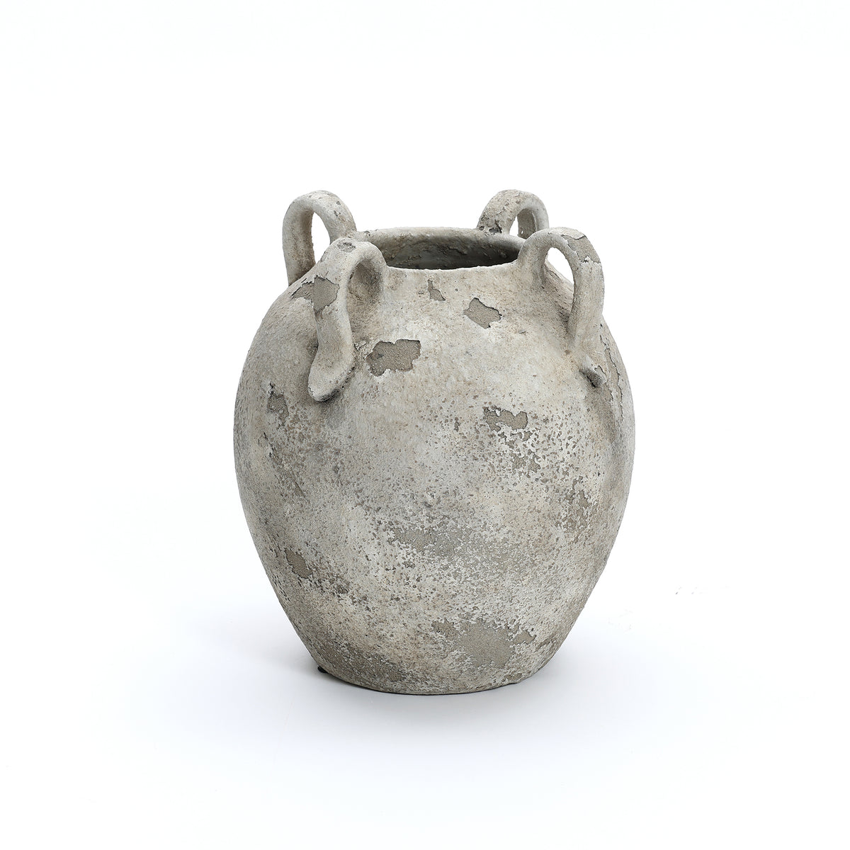 4-Handle Decorative Terracotta Urn, Marbled Gray-White, 11"