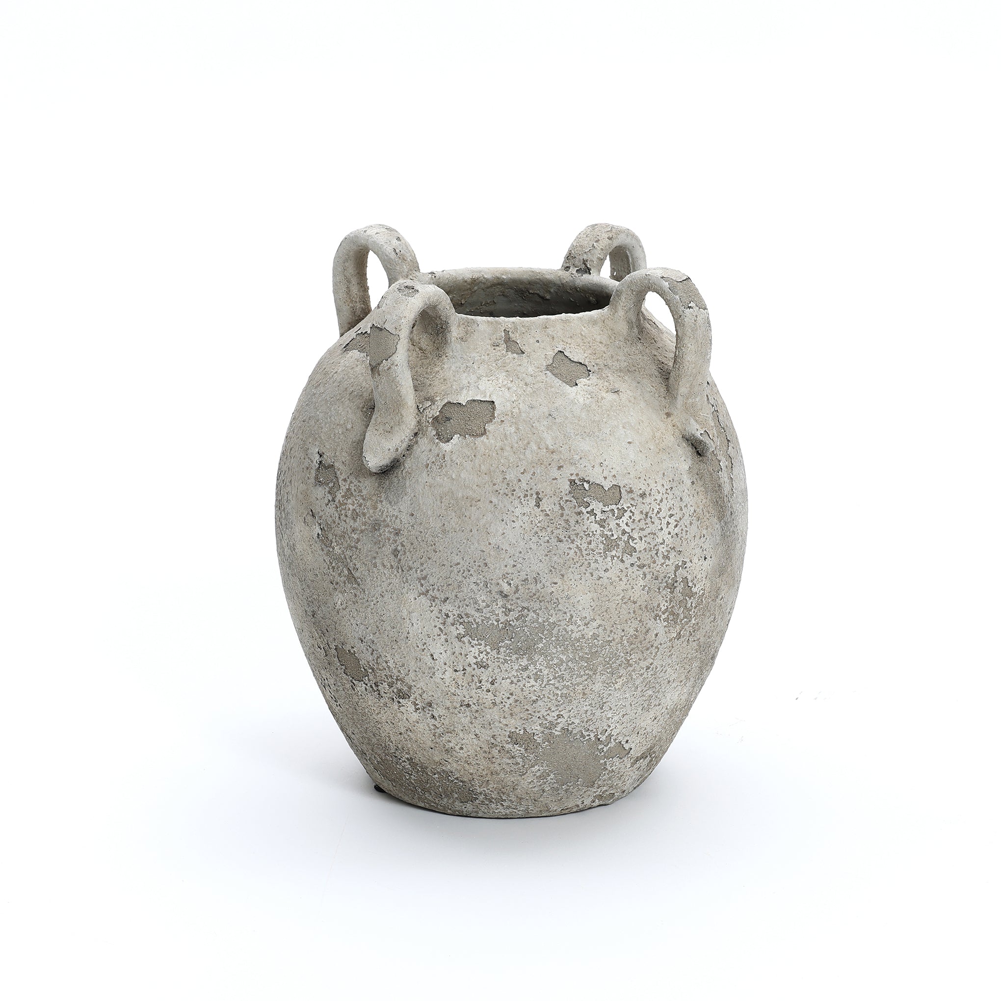 Handled Terracotta Urn Vase, Antique Gray-White, 11"