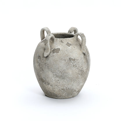 4-Handle Decorative Terracotta Urn, Marbled Gray-White, 11"