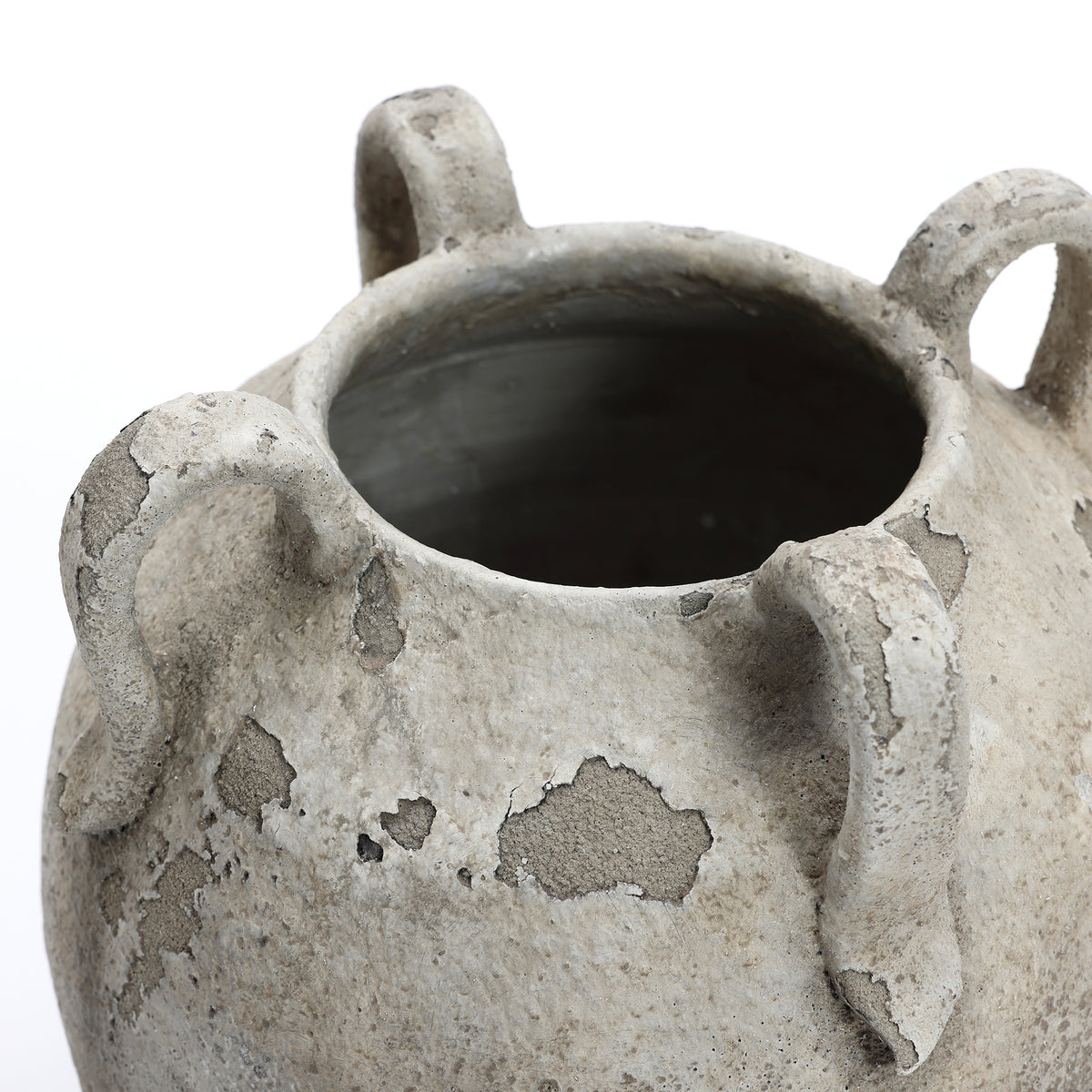4-Handle Decorative Terracotta Urn, Marbled Gray-White, 11"