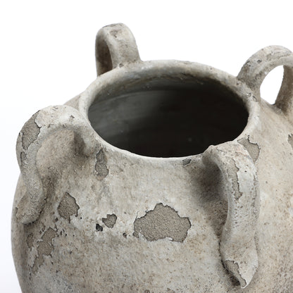 4-Handle Decorative Terracotta Urn, Marbled Gray-White, 11"